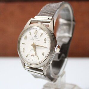Vintage RODA Swiss Made Watch Men Silver Tone Stainless Steel Classic Round Dial